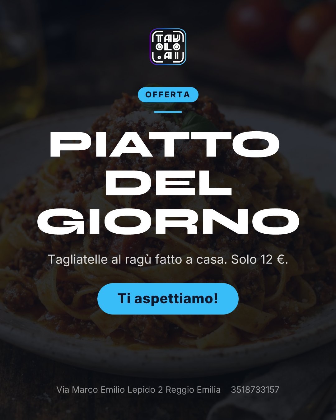 Locandina del piatto del giorno creata con TavoloAI